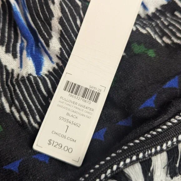 NWT Chicos 1 Womens M Ikat Fringe Tassel Open Cardigan 3/4 Bell Sleeve $129 - Picture 8 of 9